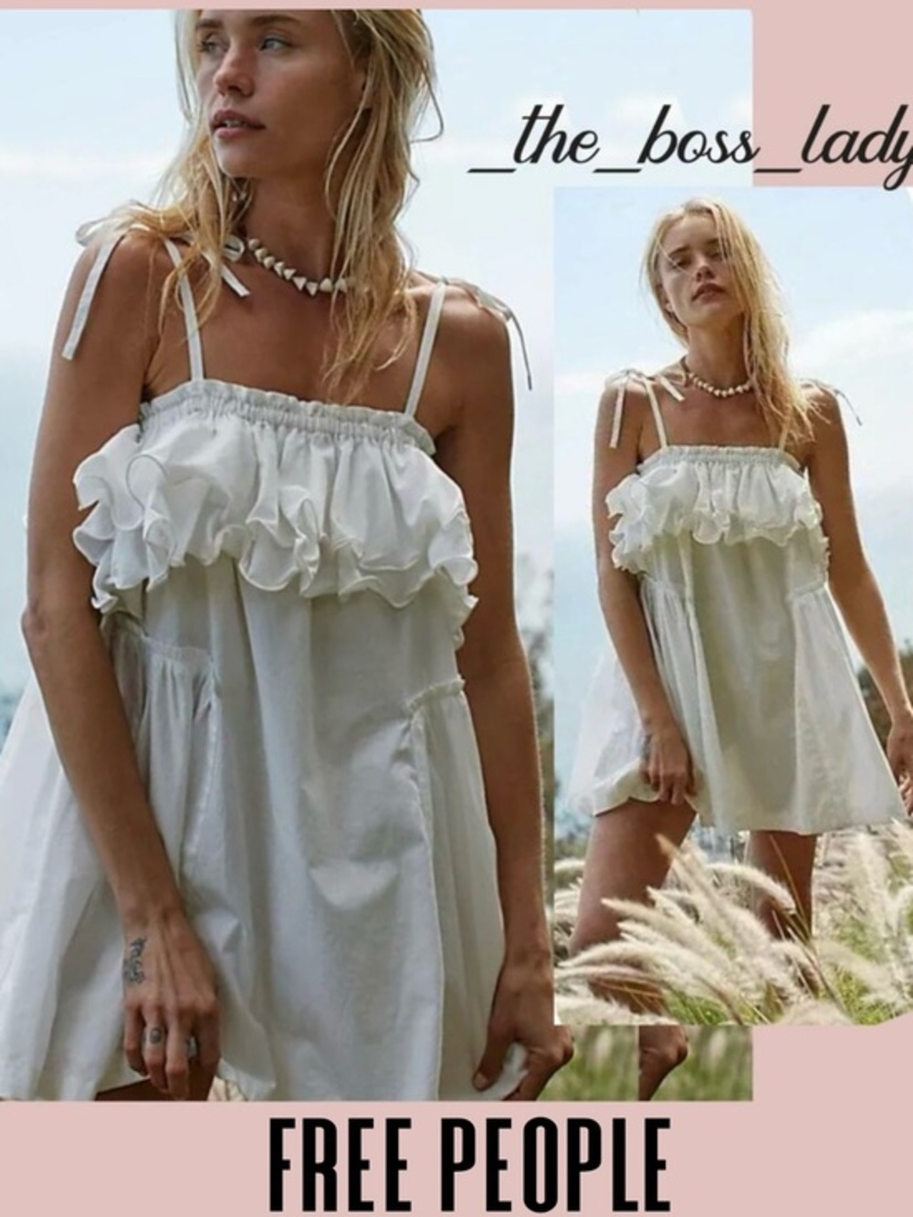 Free People mini dress cotton ruffled strapless babydoll boho white Large